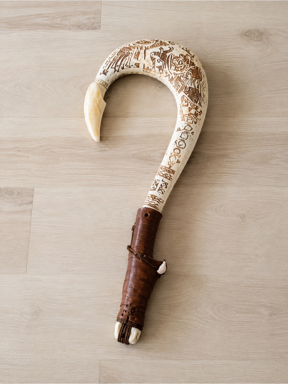Hand-Carved Tribal-Inspired Ivory and Brown Wall Hook Decor